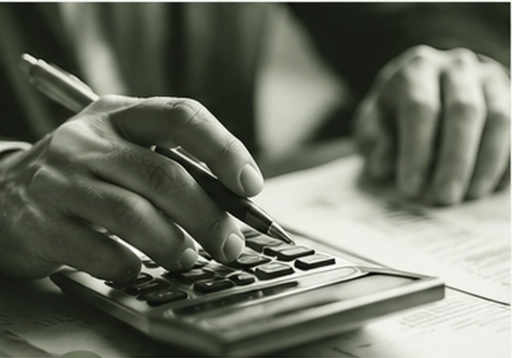 Calcolatrice e documenti utilizzati per la consulenza fiscale e tributaria