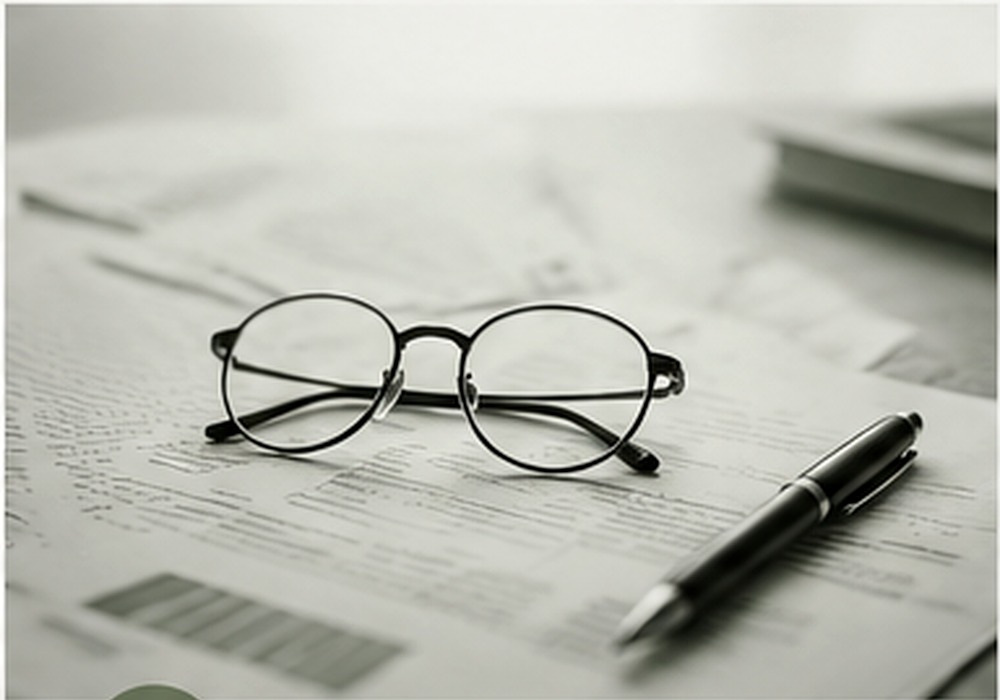 Documenti e occhiali utilizzati per la consulenza del lavoro